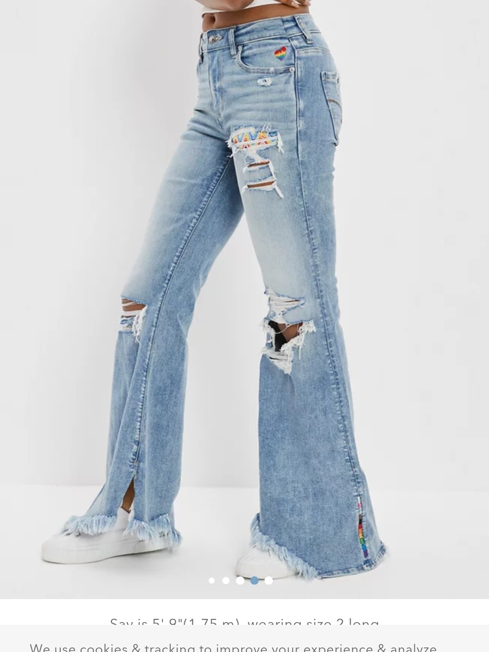 American Eagle Festival Flare  Rainbow Distressed Jeans Size 14 Light Wash
